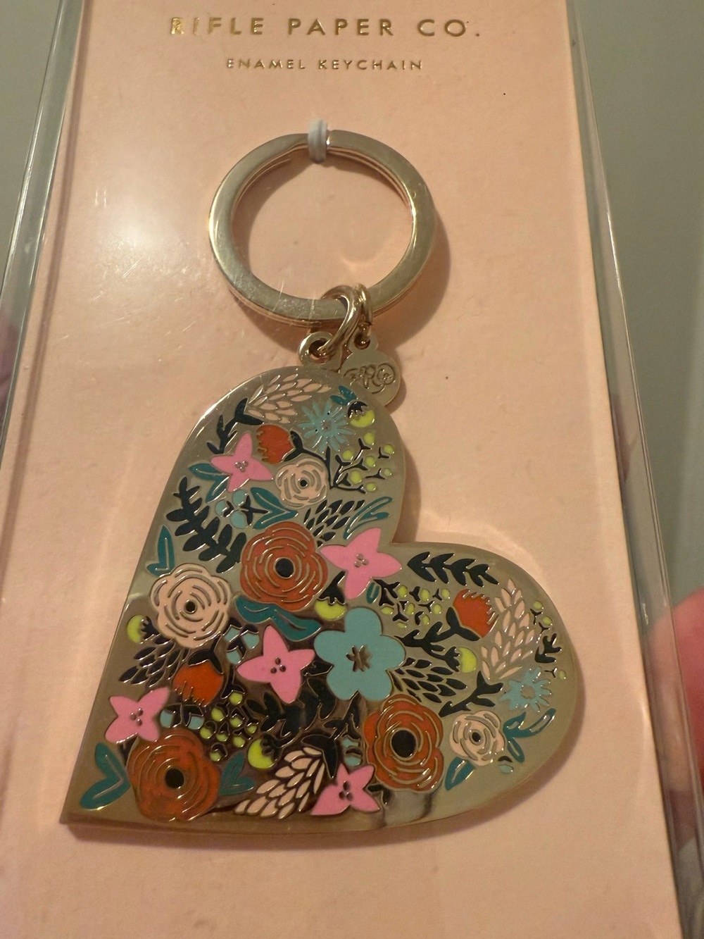 Rifle Paper Co. Gold Heart Keychain with Floral Enamel